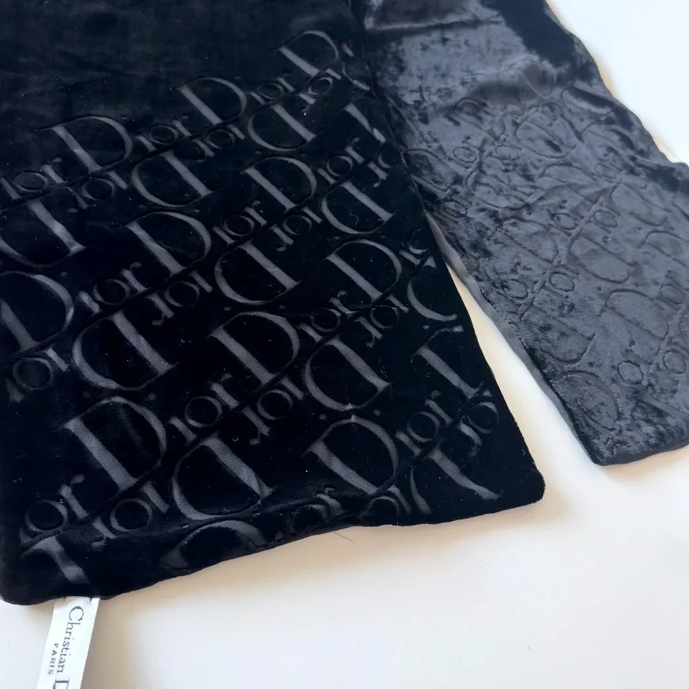 Christian Dior Black Velvet Diorissimo Monogram Scarf Wrap Italy